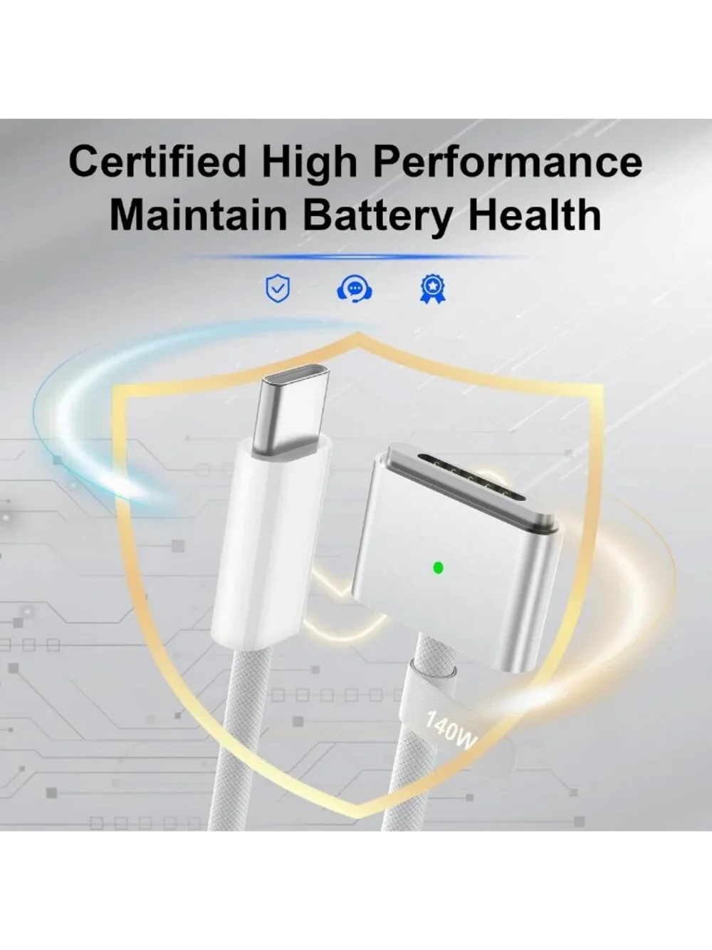140W Magnetic USB-C Charging Cable for MacBook, 6.6FT Fast Charge, Durable